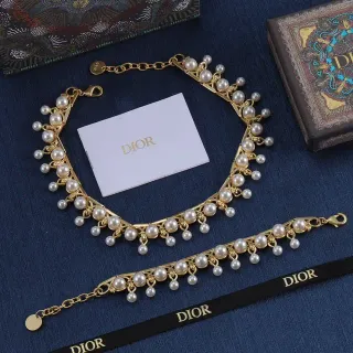 Dior ذهبي أبيض فيليجرا متعددة الطبقات قطرات لؤلؤ سلسلة