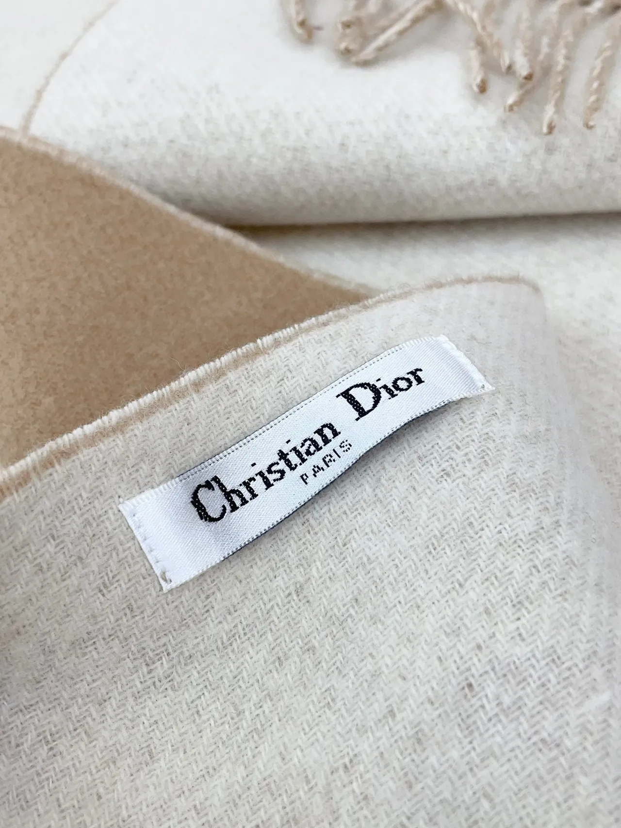 Dior হাউন্ডস্টুথ এবং সলিড বিজ ক্যাশমিয়ার স্কার্ফ 9