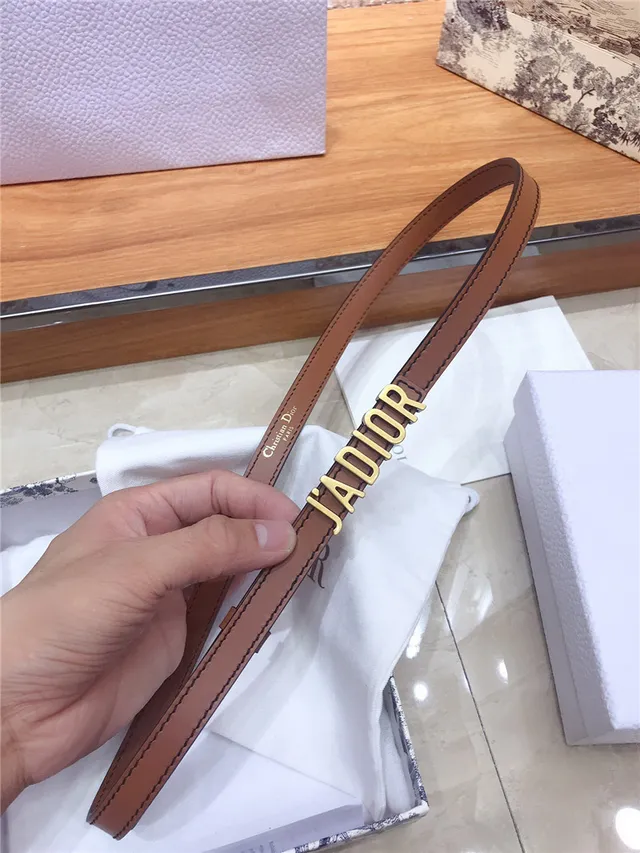 Dior J'Adior Ceinture en cuir noir et doré avec plaque logo fine 7