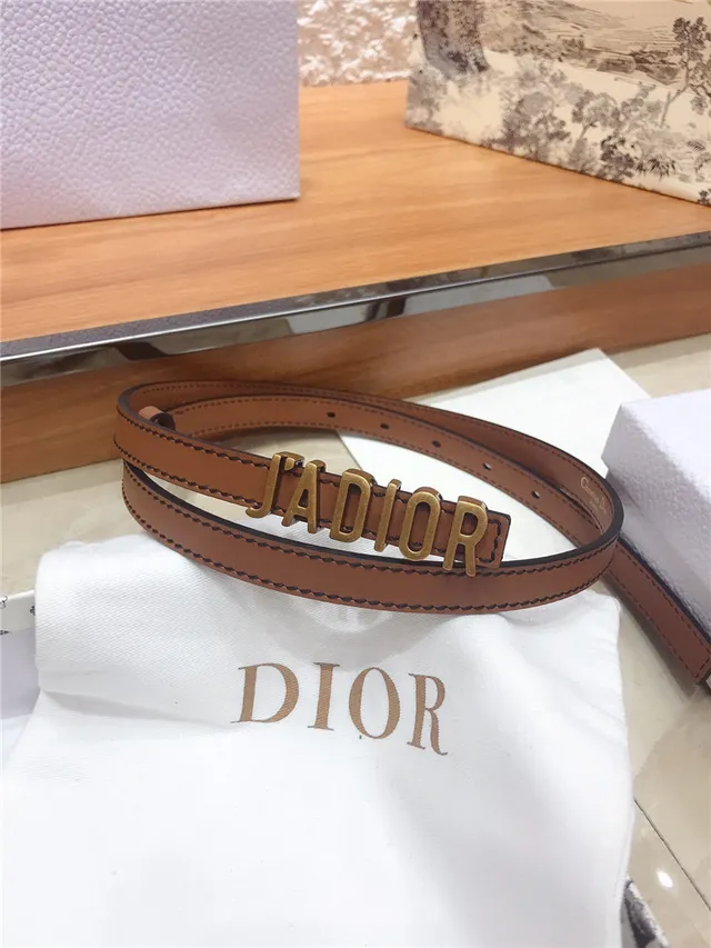 Dior J'Adior Ceinture en cuir noir et doré avec plaque logo fine 9