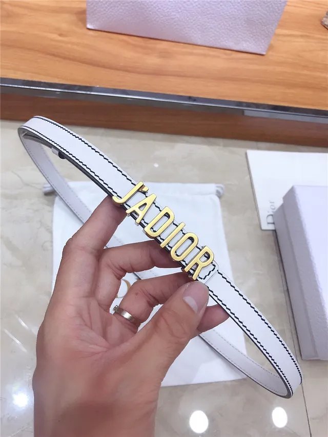 Dior J'Adior Ceinture en cuir noir et doré avec plaque logo fine 20