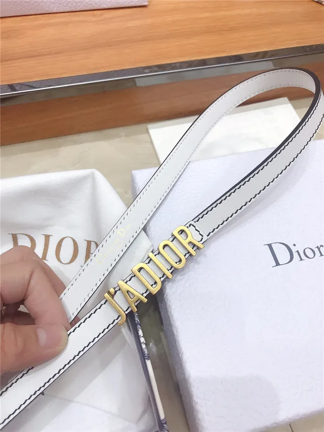 Dior J'Adior Ceinture en cuir noir et doré avec plaque logo fine 22