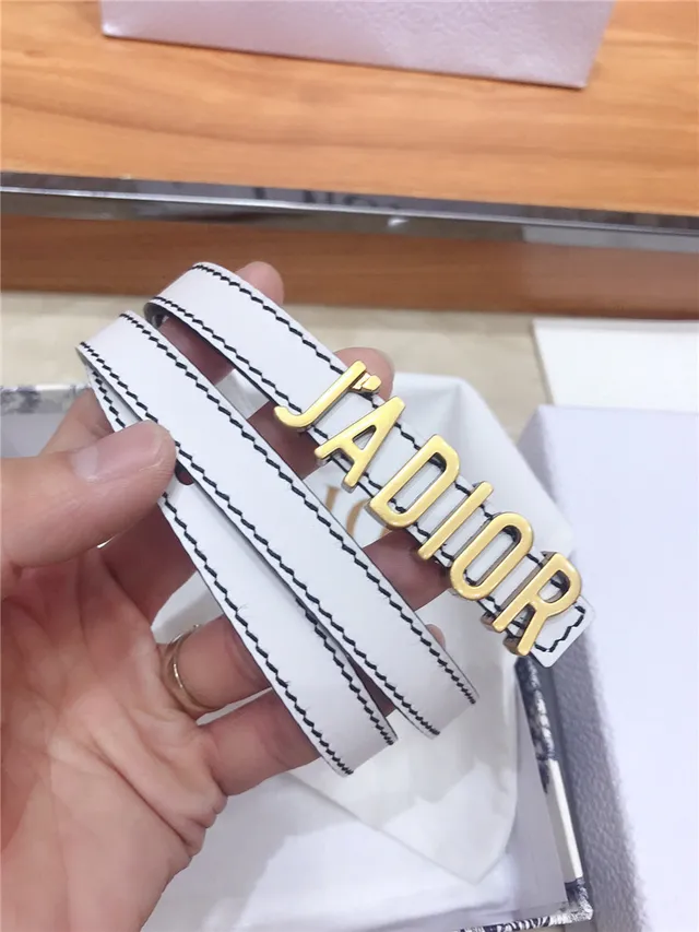 Dior J'Adior Ceinture en cuir noir et doré avec plaque logo fine 24