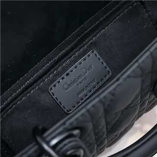 Dior Lady Sac à main en cuir noir matelassé cannage poignée supérieure enroulée 2