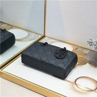 Dior Lady Sac à main en cuir noir matelassé cannage poignée supérieure enroulée 5