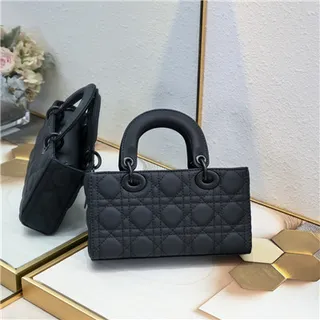Dior Lady Sac à main en cuir noir matelassé cannage poignée supérieure enroulée 7