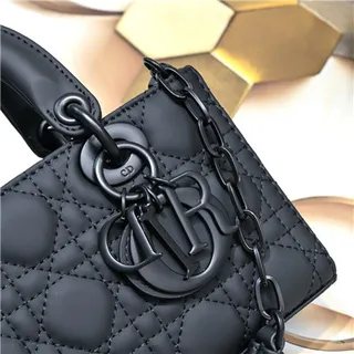 Dior Lady Sac à main en cuir noir matelassé cannage poignée supérieure enroulée 9