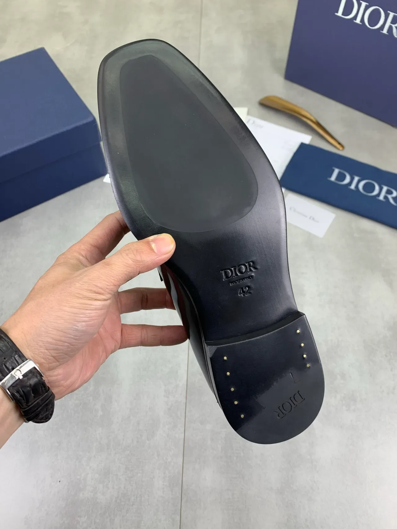 Dior Loafer Preto Couro Patentado Brilhante Tira Única 3