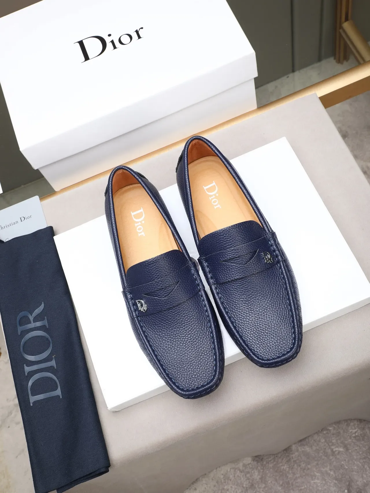 Dior Mocasín Penny Navy Cuero Pebbled 2