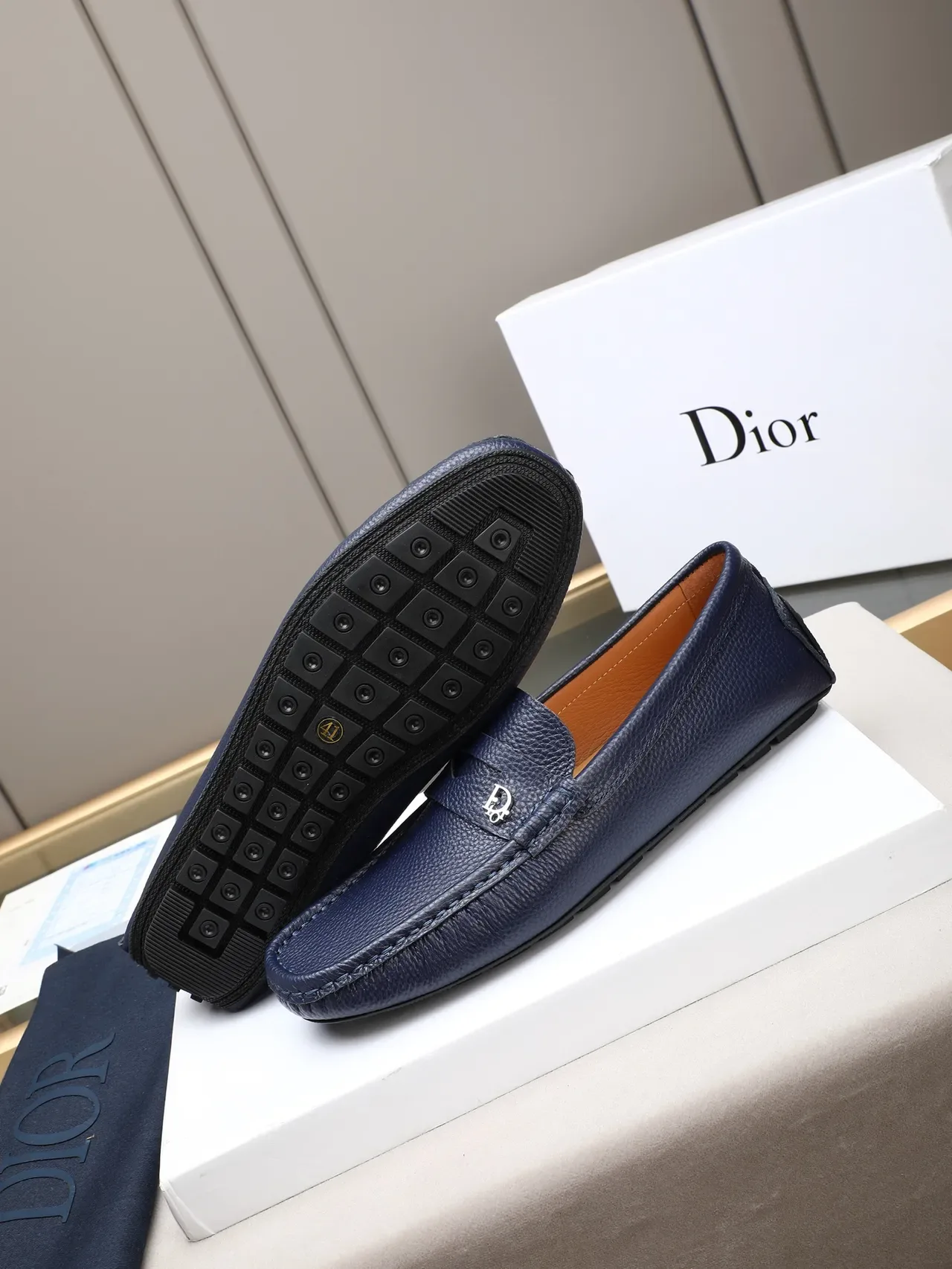 Dior Mocasín Penny Navy Cuero Pebbled 4