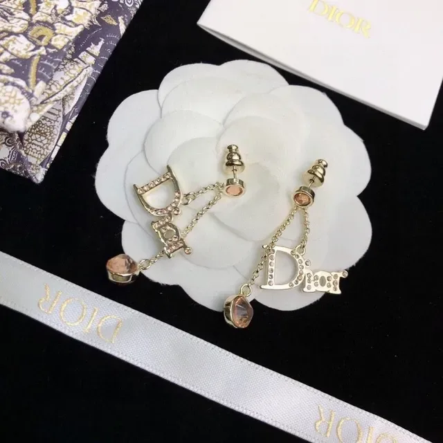 Dior Logo Dangling Gold-Tone Stone Earrings 5