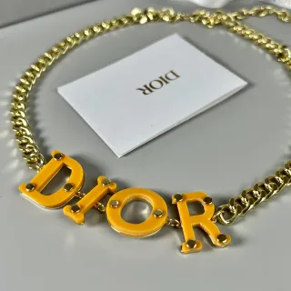Dior Logo Collier Chaîne Curb Or Jaune Lettres Résine Bold