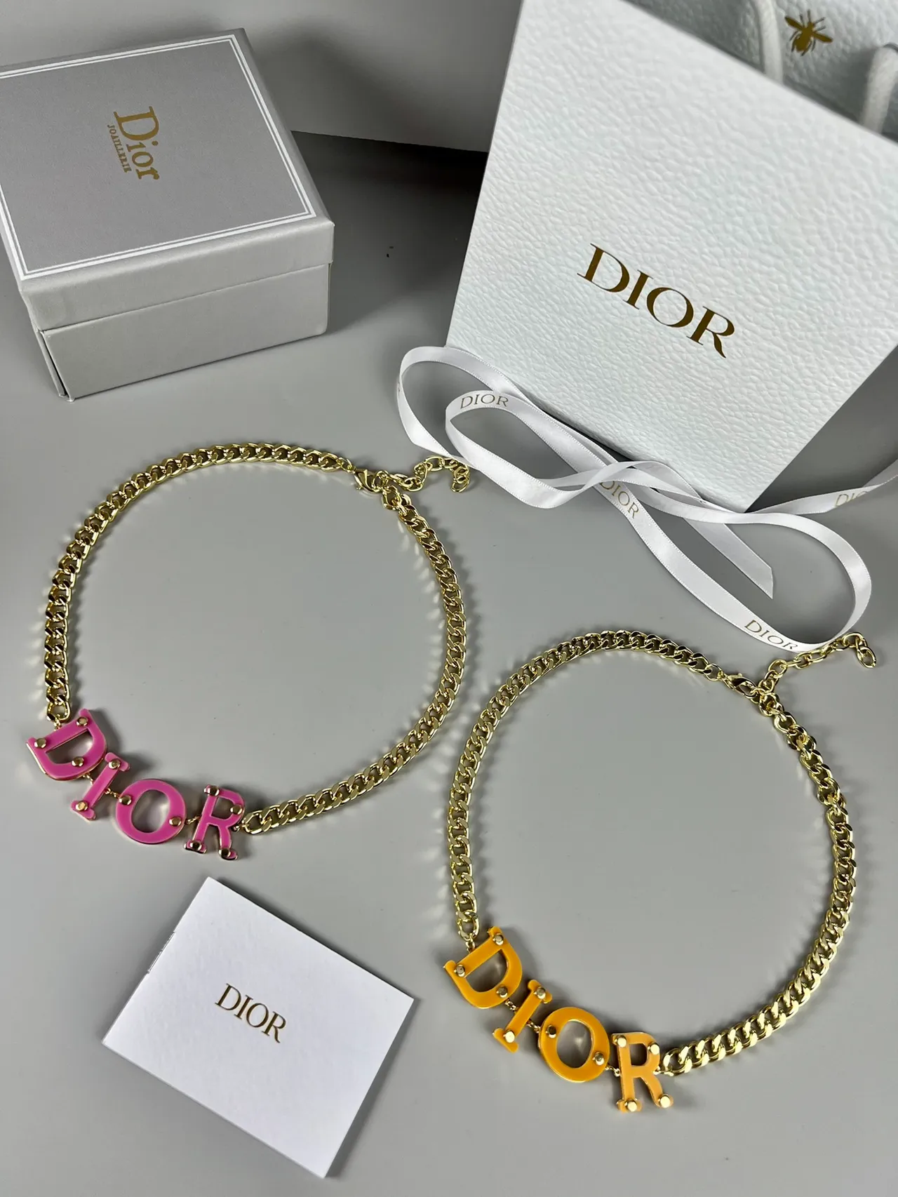 Dior Logo Necklace Yellow Gold Curb Chain Bold Resin Lettering Necklace 2