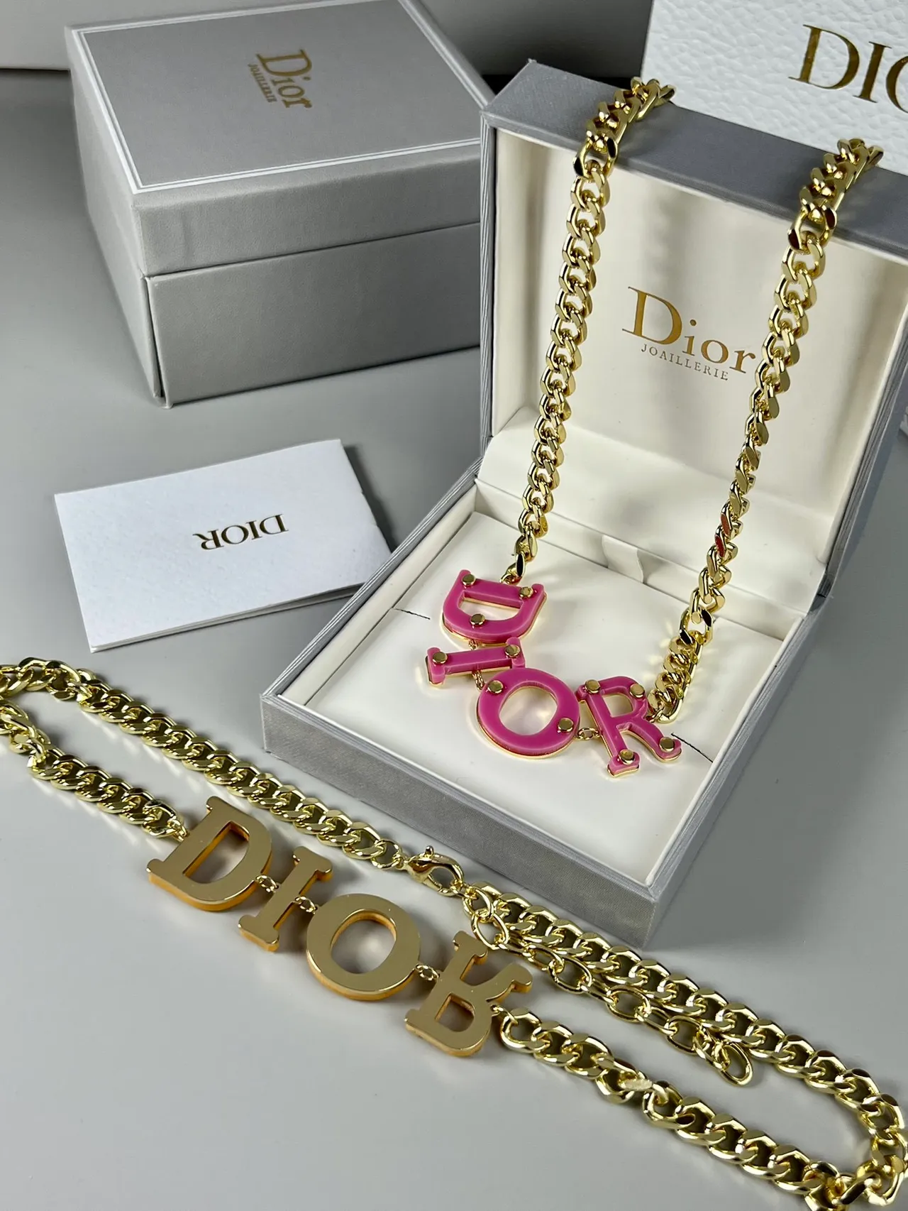 Dior Logo Necklace Yellow Gold Curb Chain Bold Resin Lettering Necklace 4