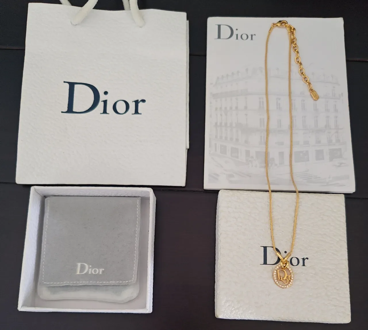 Dior Logo Pendant Gold-Tone Snake Chain Necklace 3