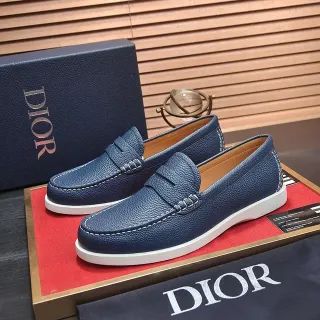 Dior 海军蓝白压纹皮革便士带乐福鞋
