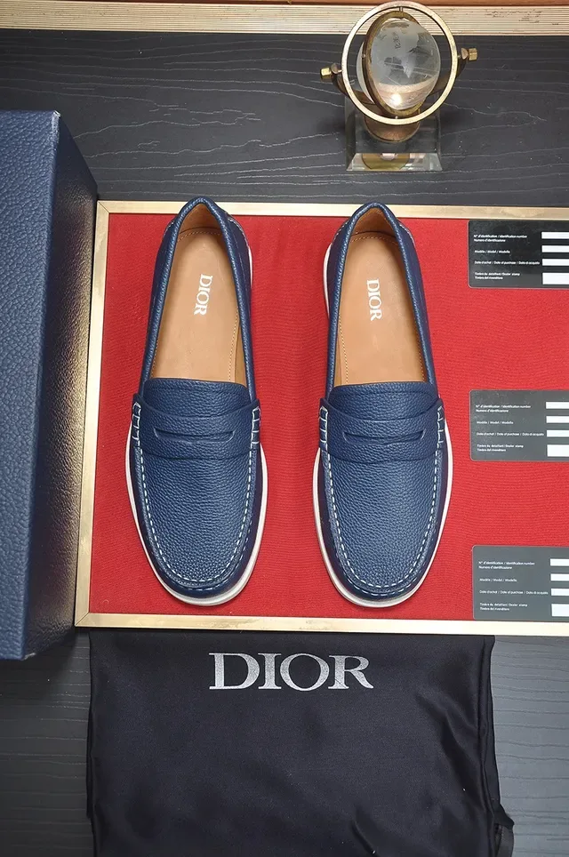 Dior نافي وايت جلد بيبلد بني ستراب لوفر 5