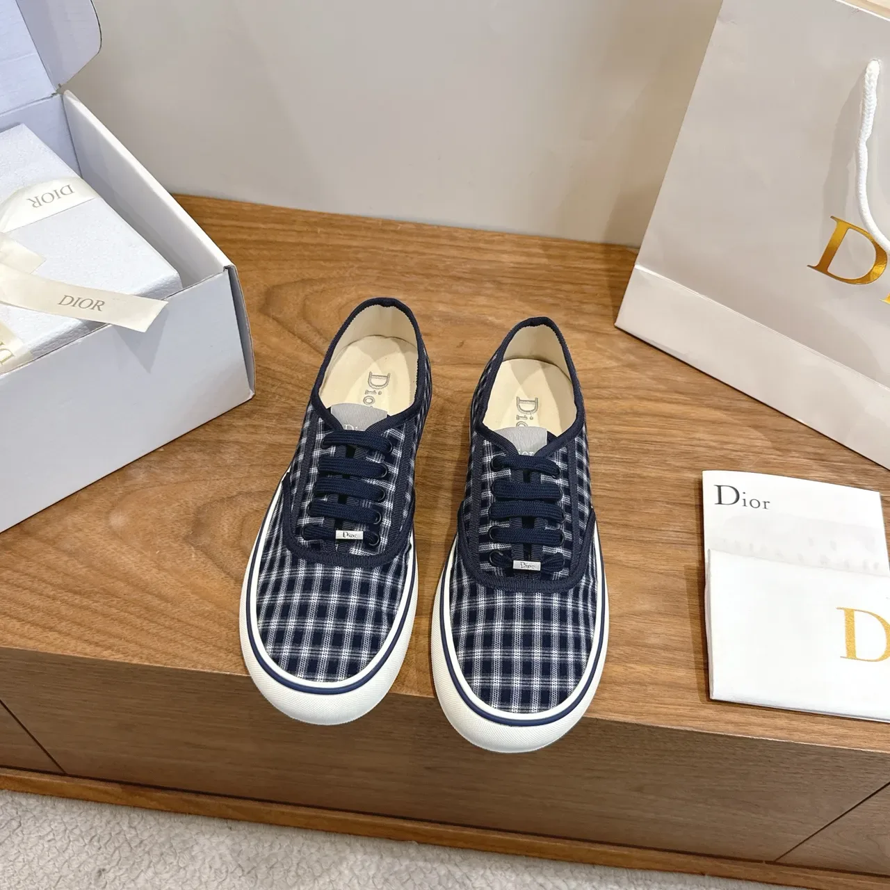 Dior Navy White Plaid Canvas Lifestyle Sneakers 5