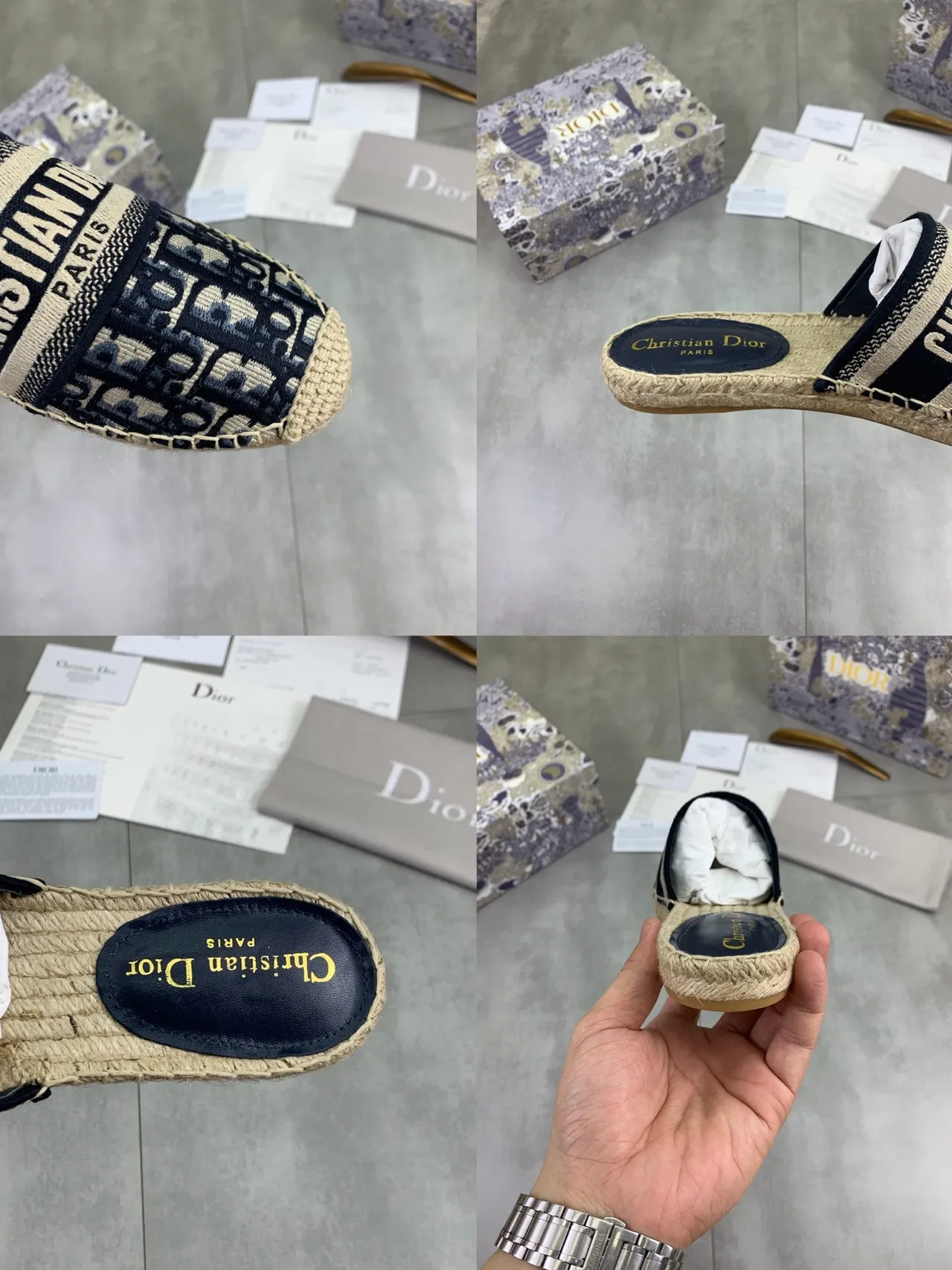 Dior Oblique Espadrille Navy and Beige Slipper 2