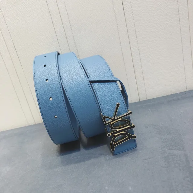 Dior Oblique Light Blue Pebbled Leather Belt 2