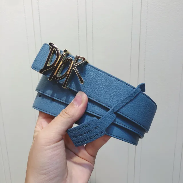 Dior Oblique Light Blue Pebbled Leather Belt 4
