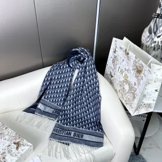 ডিওয়ার Oblique Monogram নেভি এবং ধূসর Cashmere স্কার্ফ