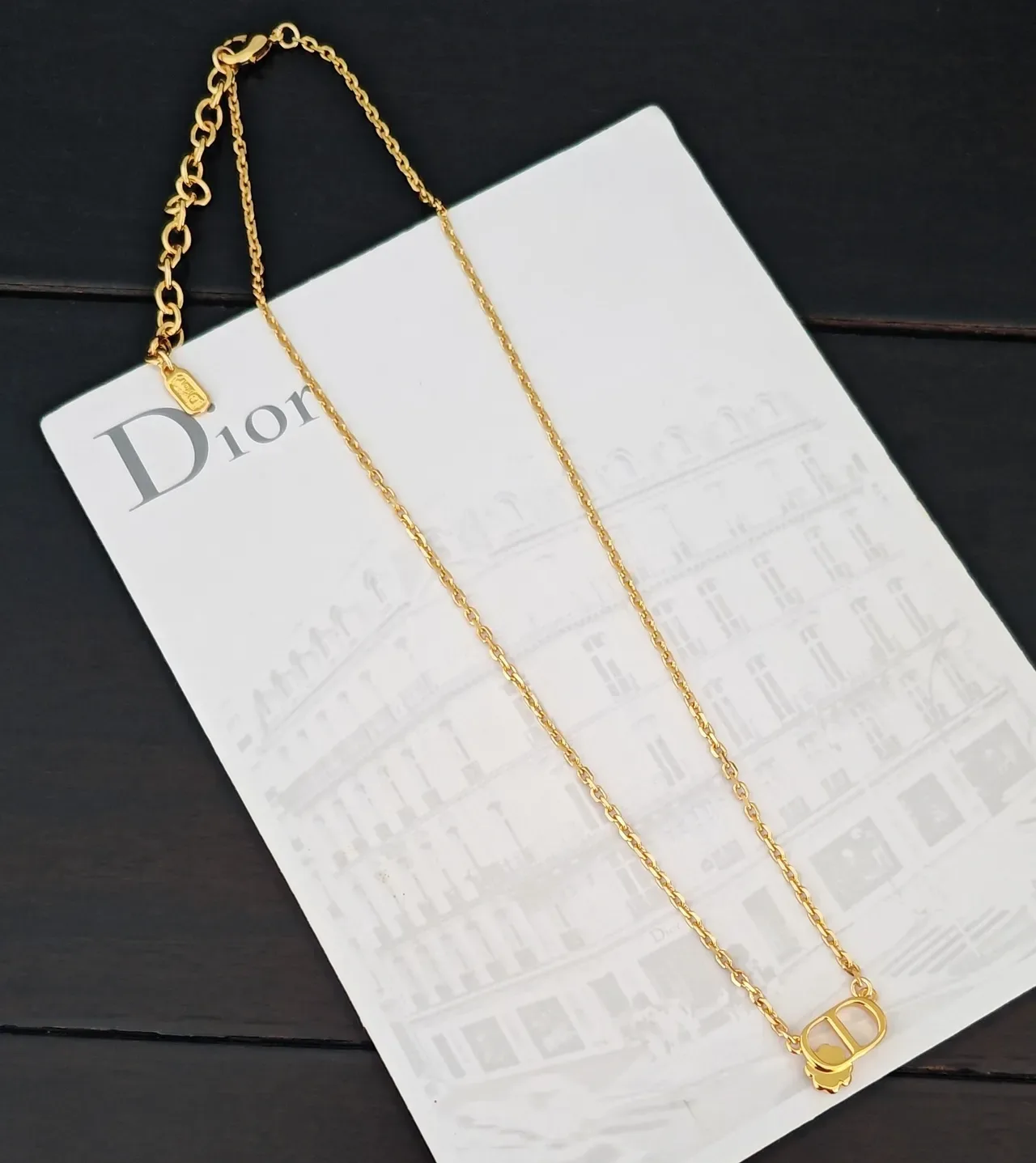 Dior Rose des Vents Gold White Rope Chain D-Shaped Pendant Necklace 2