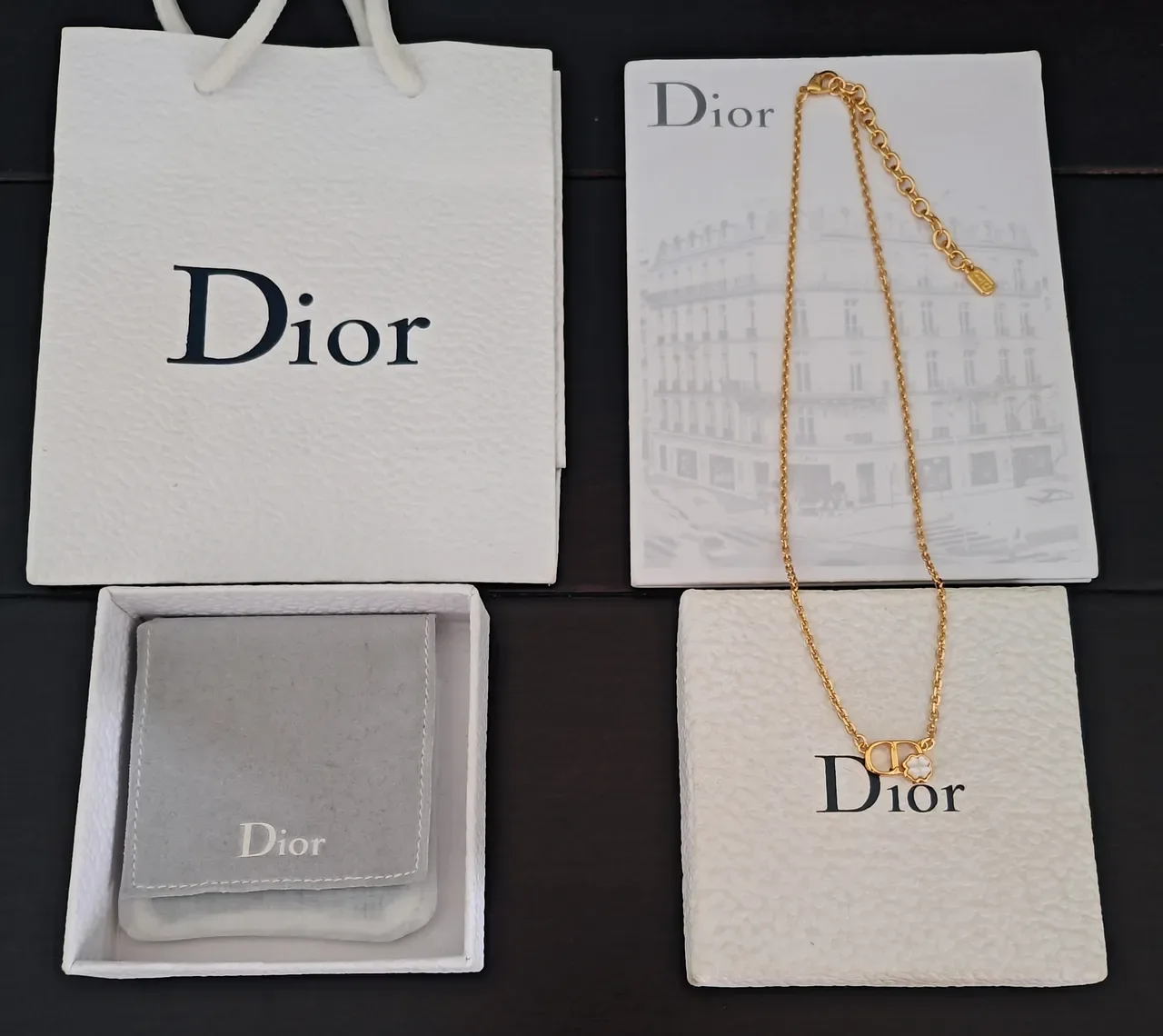 Dior Rose des Vents Gold White Rope Chain D-Shaped Pendant Necklace 3