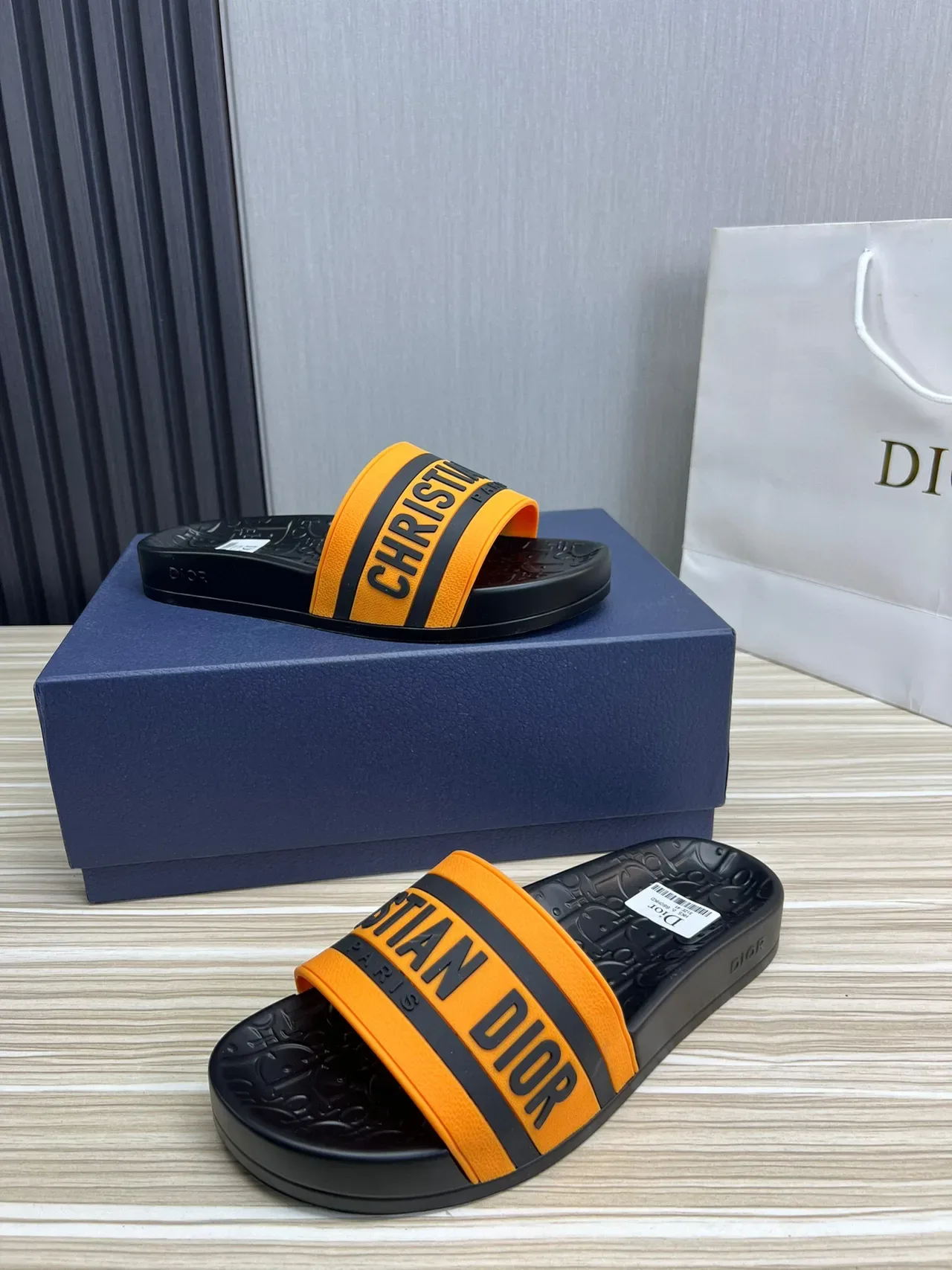 Dior Slide Black and Orange Logo Strap Slippers 7