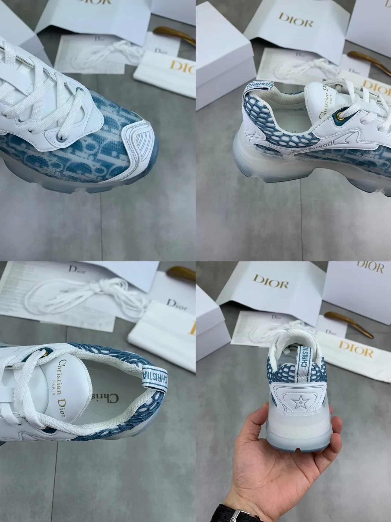 Dior Sneakers Chunky Semelle Bleue Midsole Transparente Blanche 2