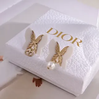 Dior Boucles d'oreilles Or Blanc Motif Papillon Design Asymétrique
