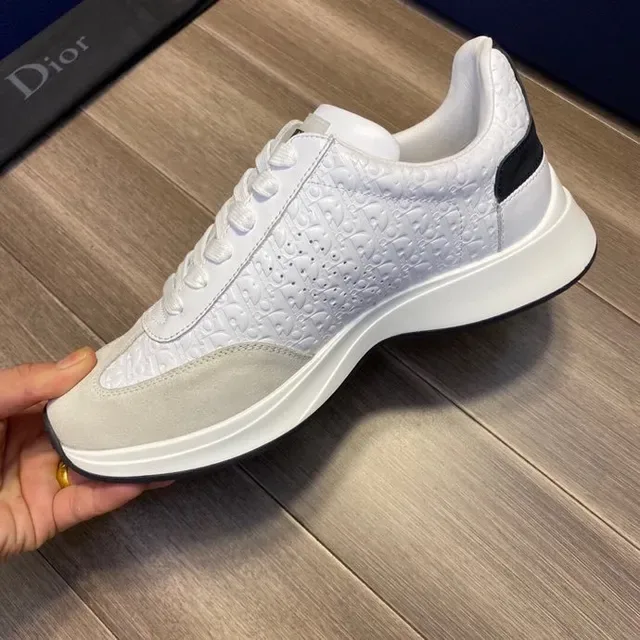 Dior White Gray Embossed Oblique Monogram Mixed Leather And Suede Lifestyle Sneakers 2