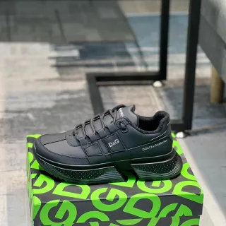 Dolce & Gabbana Sneakers Chunky Noir Vert Cuir Mat Tige Fermeture Double Bride