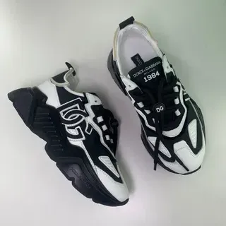 Dolce & Gabbana Black White Sole Monogrammed Side Panel Chunky Sneakers