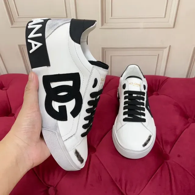 Dolce & Gabbana DG Logo Tênis Branco Preto Couro Superior Oversized Lifestyle Tênis 4
