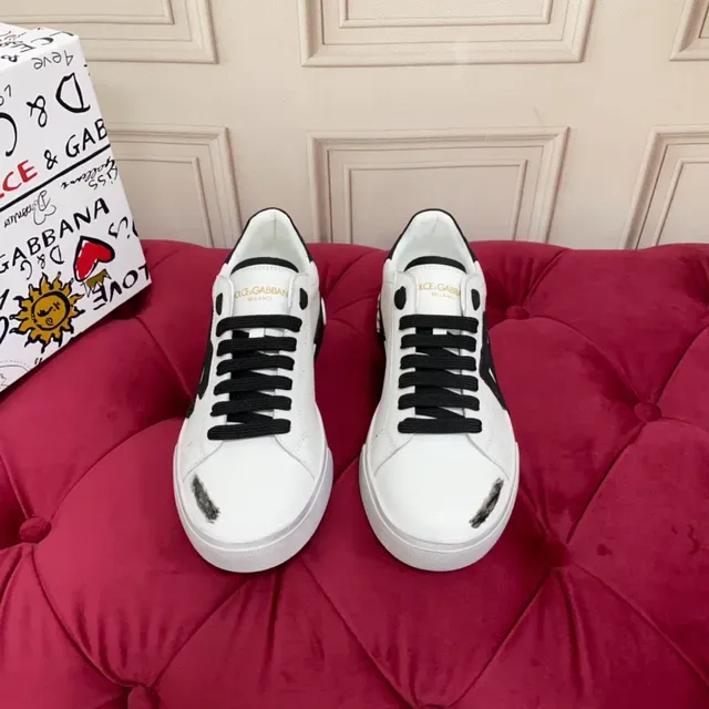 Dolce & Gabbana DG Logo Tênis Branco Preto Couro Superior Oversized Lifestyle Tênis 7
