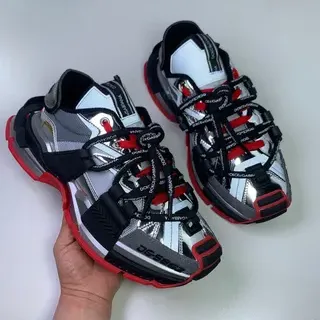 Dolce & Gabbana NS1 Metallic Silver Black Red Chunky Sneakers