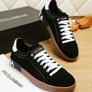 Dolce & Gabbana Portofino কালো বাদামি সুয়েড উপরের অংশ কনট্রাস্ট সাদা লেস লাইফস্টাইল স্নিকার