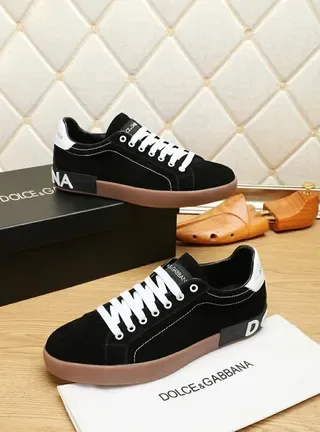 Dolce & Gabbana Portofino أسود بني جلد ناعم علوي تباين أحزمة بيضاء حذاء رياضي أسلوب حياة 2