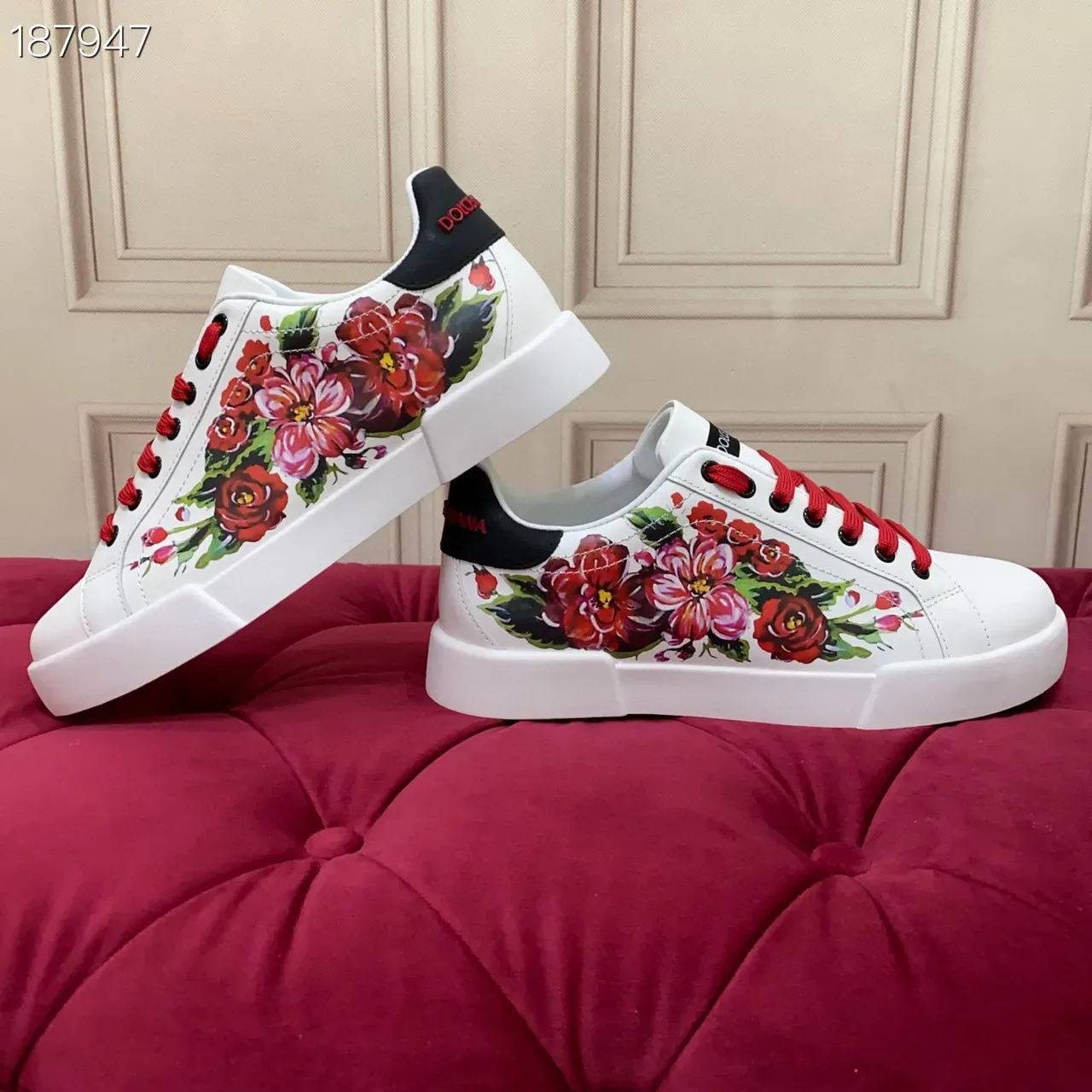 Dolce & Gabbana Portofino sneakers lifestyle imprimé floral blanc 4