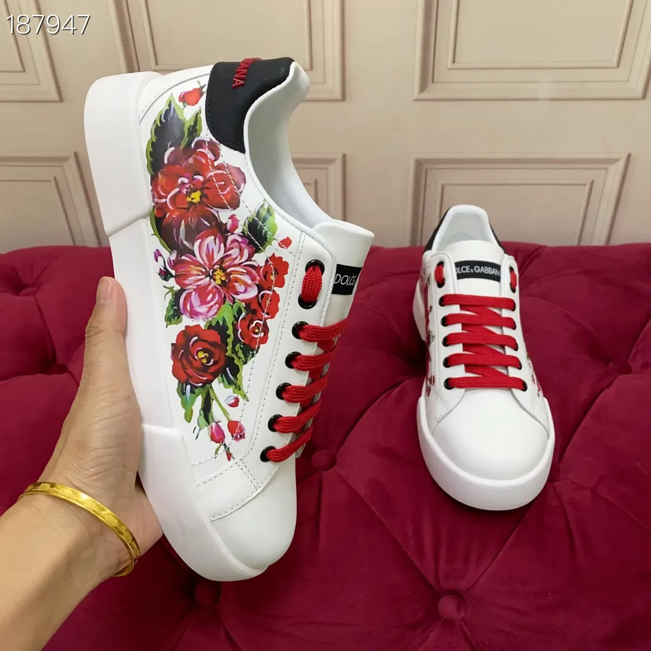 Dolce & Gabbana Portofino sneakers lifestyle imprimé floral blanc 5