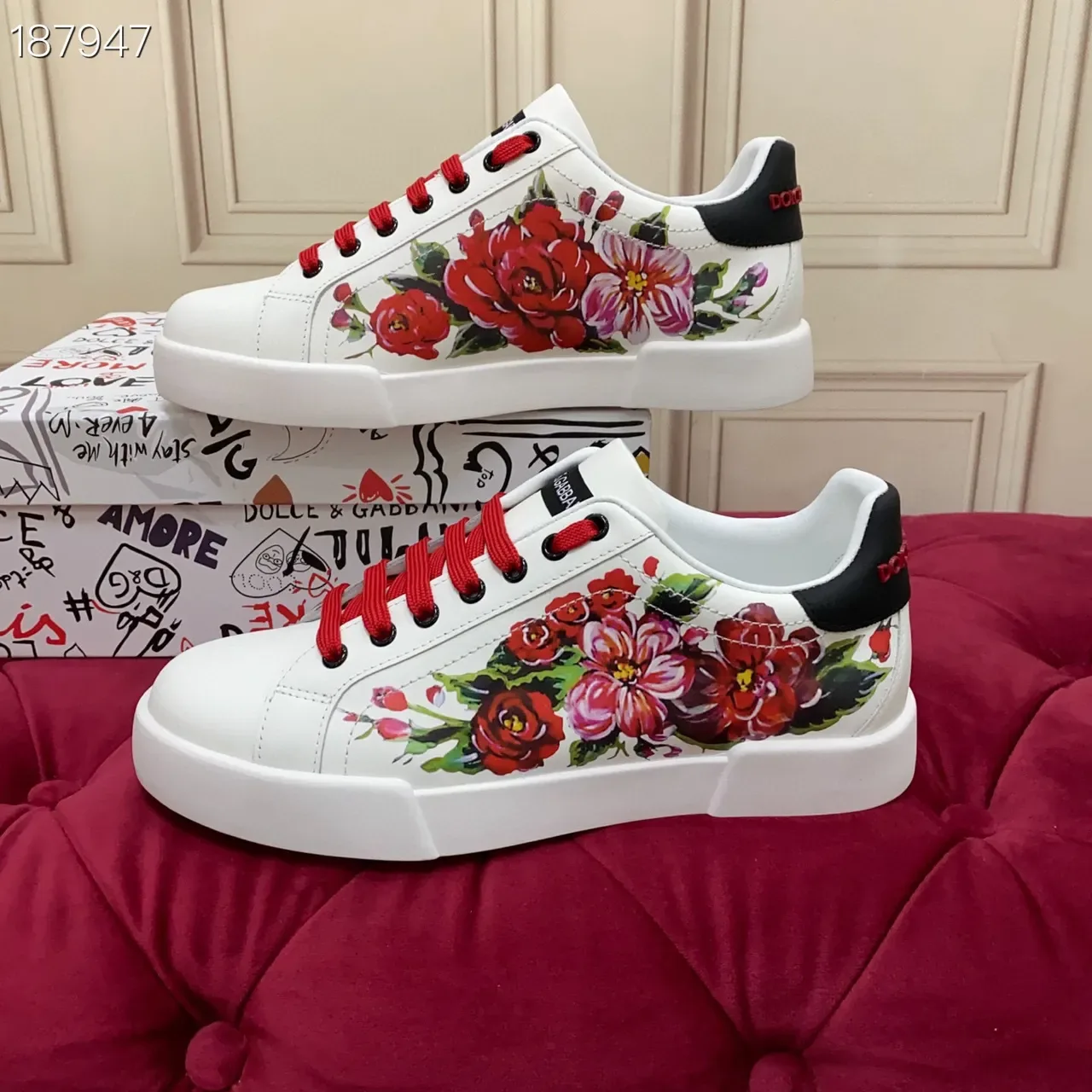 Dolce & Gabbana Portofino sneakers lifestyle imprimé floral blanc 7