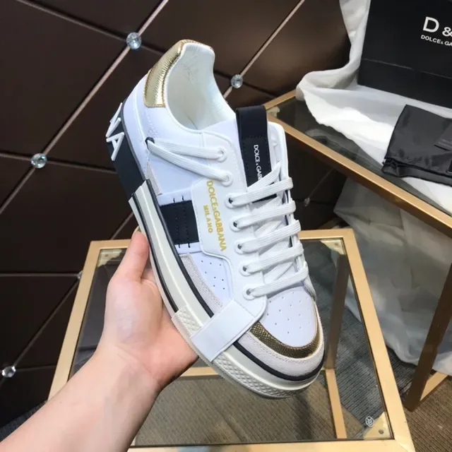 Dolce & Gabbana Portofino أبيض أسود ذهبي أسلوب حياة حذاء رياضي 4