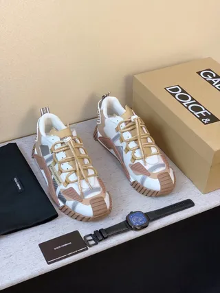 Dolce & Gabbana White Beige Multi-Panel Layered Upper Sculpted Sole Chunky Sneakers 9