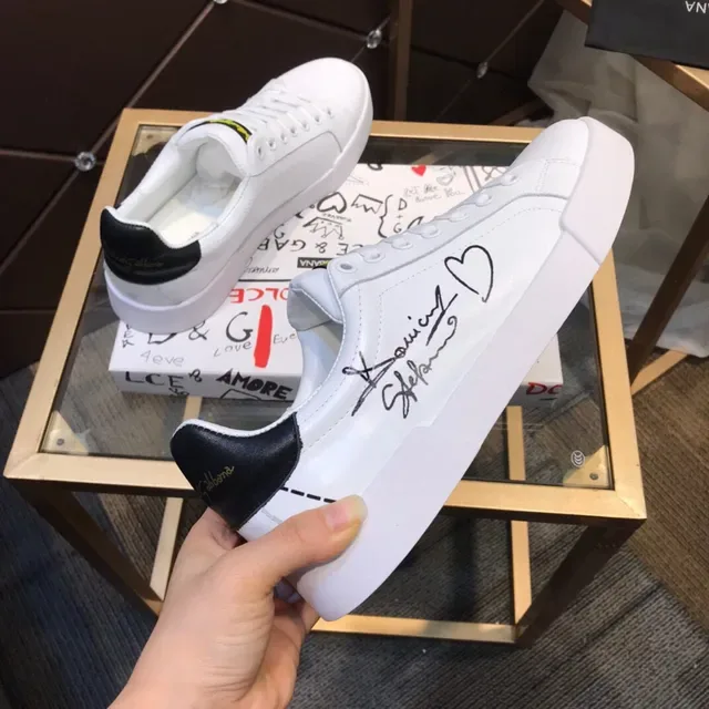 Dolce & Gabbana White Black Leather Upper Thick Platform Sole Lifestyle Sneakers 2