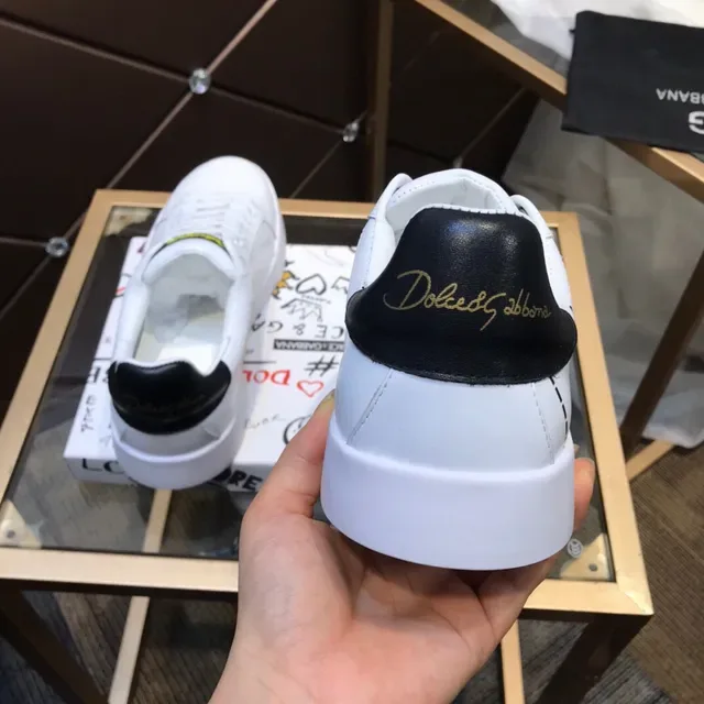 Dolce & Gabbana White Black Leather Upper Thick Platform Sole Lifestyle Sneakers 6
