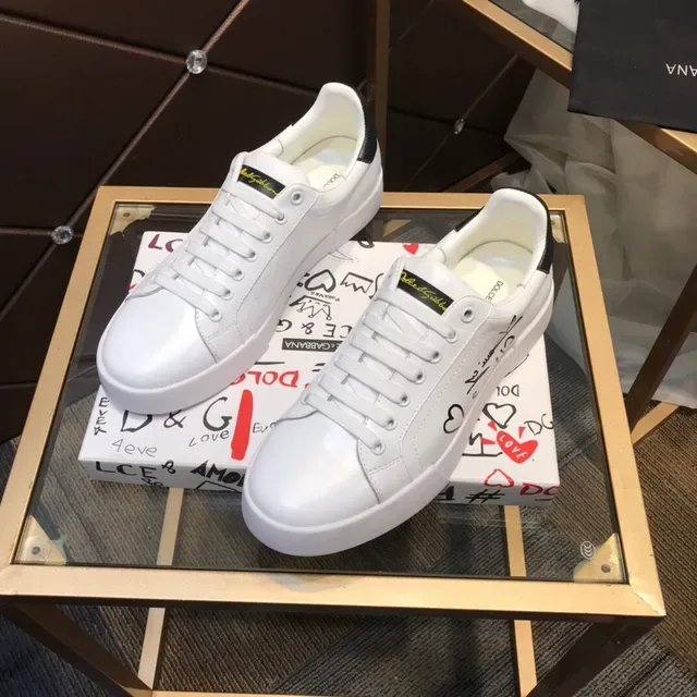 Dolce & Gabbana White Black Leather Upper Thick Platform Sole Lifestyle Sneakers 9