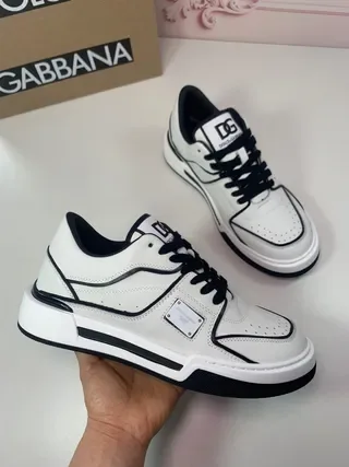 Dolce & Gabbana White Black Low-Top Leather-Panelled Lifestyle Sneakers 2
