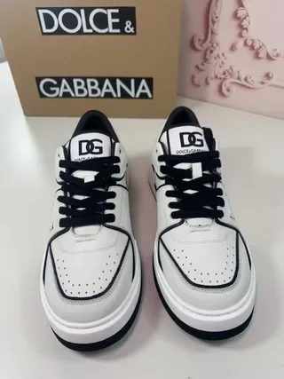 Dolce & Gabbana White Black Low-Top Leather-Panelled Lifestyle Sneakers 4