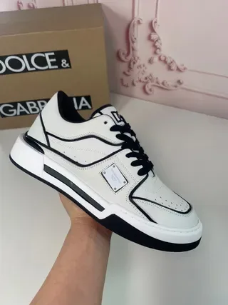 Dolce & Gabbana White Black Low-Top Leather-Panelled Lifestyle Sneakers 6